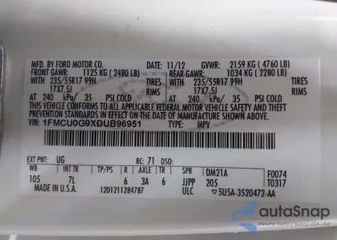 2013 Ford Escape Se z USA, uszkodzony, nr VIN 1FMCU0G9XDUB96951